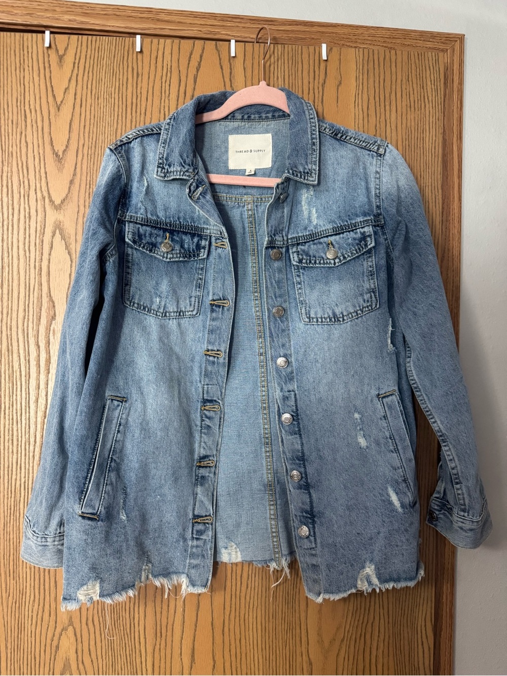 Thread & Supply Light Blue Distressed Denim Jacket